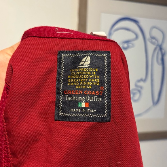 Green Coast Yachting Made In Italy Cable Merino Knit Cardigan Red Sweater Large - Picture 4 of 12
